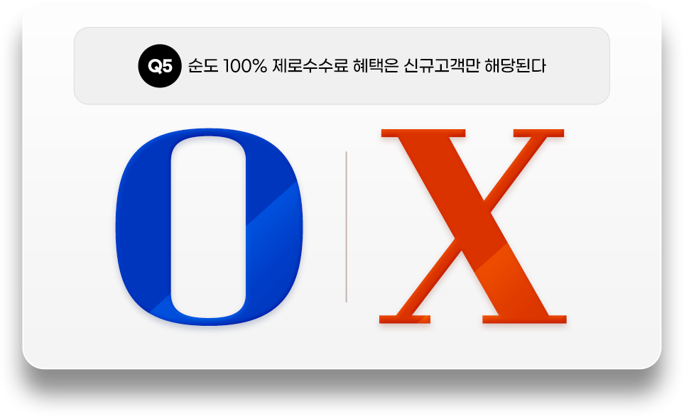 Q5. 순도 100% 제로수수료 혜택은 신규고객만 해당된다